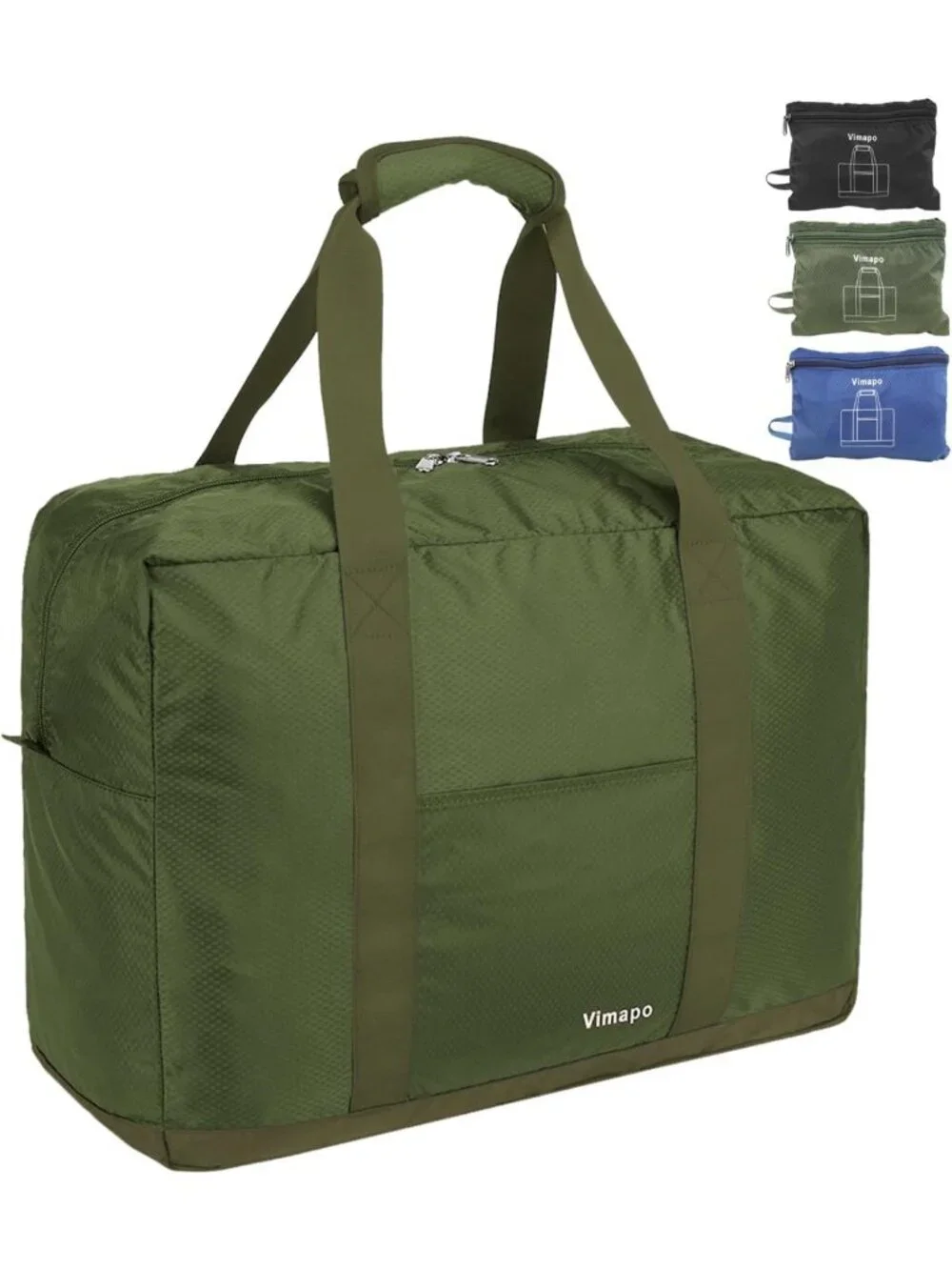 Lightweight Foldable Travel Duffle Bag with Trolley Sleeve, 40L Capacity, Army